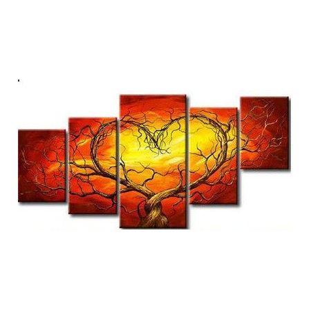 5 Piece Canvas Artwork, Tree of Life Painting, Acrylic Painting on Canvas, Abstract Art of Love, Extra Large Art Painting-Paintingforhome