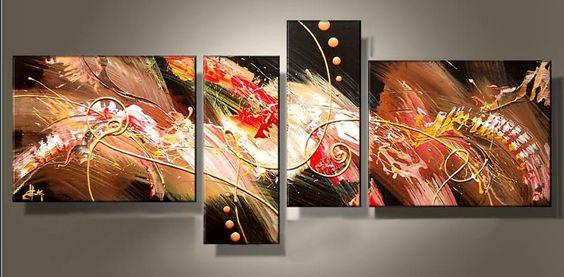 Abstract Acrylic Painting, 4 Piece Paintings, Paintings for Living Room, Large Painting Above Sofa, Modern Wall Art Paintings-Paintingforhome