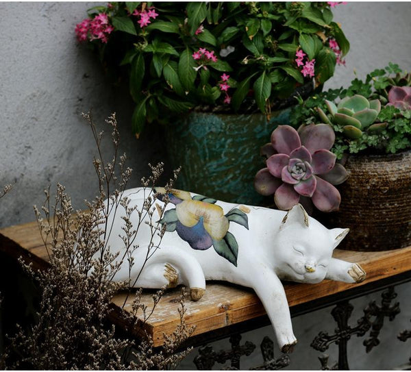 Lovely Cat Statue for Garden Ornament, Sleeping Cats Resin Statues, Garden Courtyard Decoration, Villa Outdoor Decor Gardening Ideas, House Warming Gift-Paintingforhome