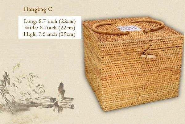 Rattan Wicker Serving Basket, Storage Baskets for Picnic, Kitchen Storage Baskets, Woven Storage Baskets with Lid-Paintingforhome