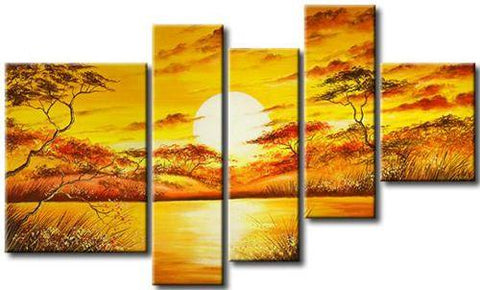 African Big Tree Painting, Living Room Room Wall Art, 5 Piece Canvas Painting, Abstract Painting-Paintingforhome