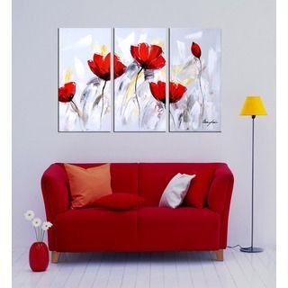 Bedroom Wall Art Painting, Acrylic Flower Paintings, Red Flower Painting, Abstract Flower Artwork-Paintingforhome