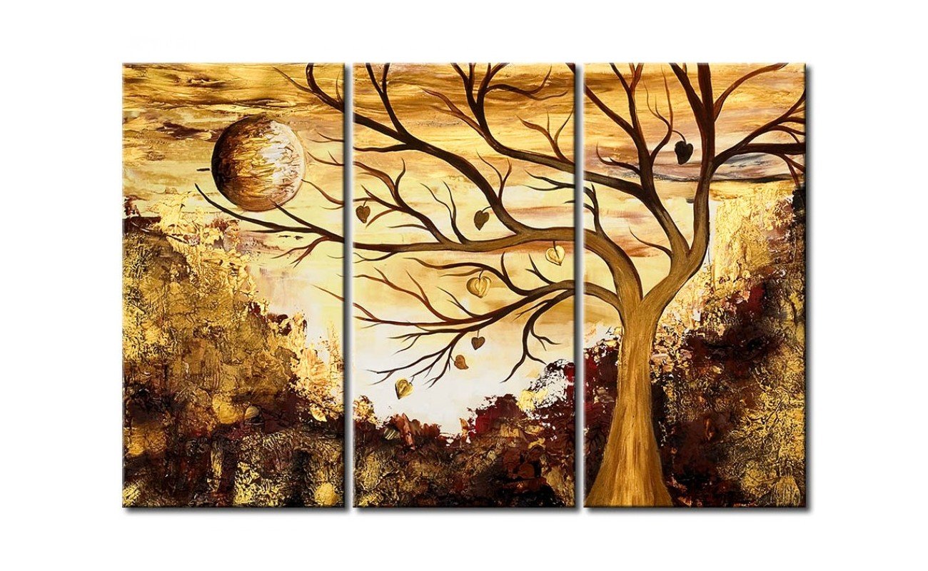 Tree of Life Painting, Moon Painting, 3 Piece Painting, Modern Acrylic Paintings, Wall Art Paintings-Paintingforhome