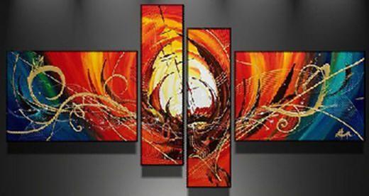 Red Canvas Art Painting, Abstract Acrylic Art, 4 Piece Abstract Art Paintings, Large Painting on Canvas, Buy Painting Online-Paintingforhome