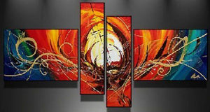 Red Canvas Art Painting, Abstract Acrylic Art, 4 Piece Abstract Art Paintings, Large Painting on Canvas, Buy Painting Online-Paintingforhome