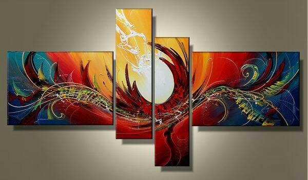 Red Abstract Painting, Large Acrylic Painting on Canvas, 4 Piece Abstract Art, Buy Painting Online, Large Paintings for Living Room-Paintingforhome