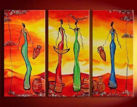 Abstract Painting, African Girl Acrylic Painting, Dining Room Wall Art, 3 Piece Art Painting-Paintingforhome