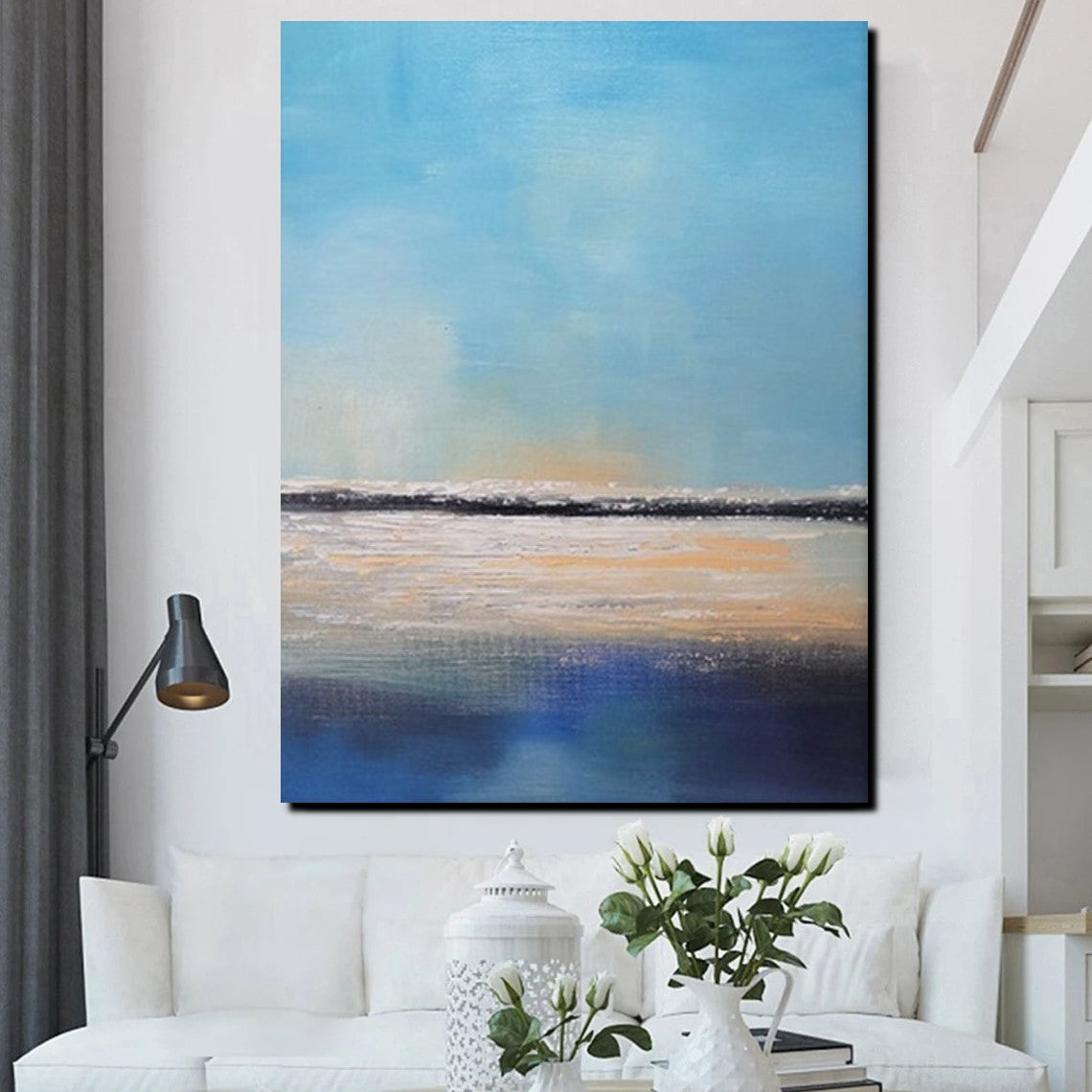 Simple Seascape Painting, Living Room Wall Art Painting, Landscape Canvas Paintings, Extra Large Acrylic Paintings, Bedroom Modern Paintings-Paintingforhome