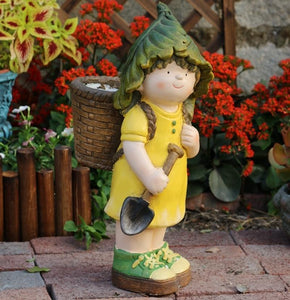 Large Boy Cart and Girl Carry Basket Statues, Flower Pot, Garden Courtyard Ornament, Gardening Ideas, House Warming Gift-Paintingforhome