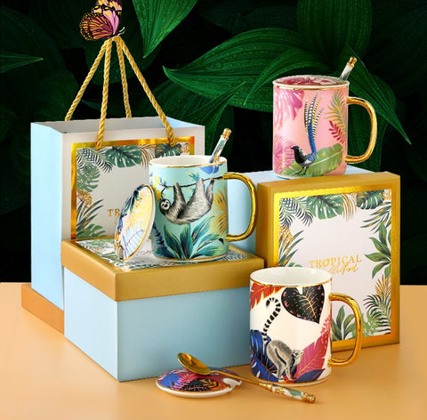 Large Capacity Jungle Animal Porcelain Mugs, Creative Porcelain Cups, Large Ceramic Mugs for Office, Unique Ceramic Mugs in Gift Box-Paintingforhome