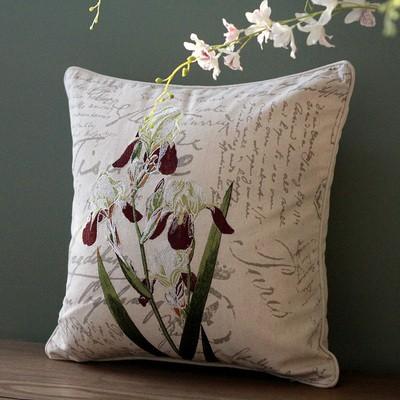 Orchid Flower Cotton and Linen Pillow Cover, Rustic Sofa Pillows for Living Room, Decorative Throw Pillows for Couch-Paintingforhome