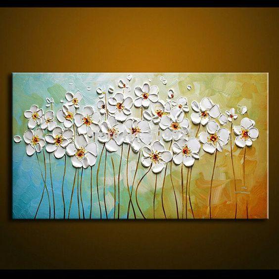 Flower Paintings, Texture Painting, Palette Knife Painting, Acrylic Flower Art, Wall Art Paintings-Art Painting Canvas
