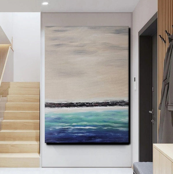 Simple Modern Art, Seascape Canvas Painting, Living Room Wall Art Ideas, Landscape Acrylic Paintings, Large Paintings for Dining Room-Paintingforhome