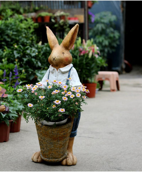 Large Rabbit Statue for Garden, Bunny Flower Pot, Garden Courtyard Ornament, Villa Outdoor Decor Gardening Ideas, House Warming Gift-Paintingforhome