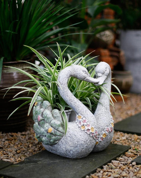 Extra Large Animal Statue for Garden Ornament, Swan Lovers Flower Pot, Swan Lovers Statues, Villa Courtyard Decor, Outdoor Decoration Ideas, Garden Ideas-Paintingforhome