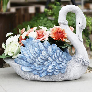 Large Blue Swan Flower Pot, Animal Statue for Garden Ornament, Swan Lovers Statues, Villa Courtyard Decor, Outdoor Decoration Ideas, Garden Ideas-Paintingforhome