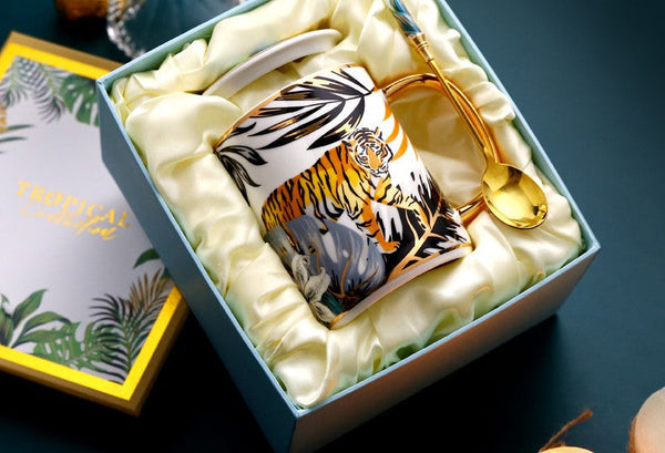Ceramic Mugs for Office, Large Capacity Jungle Animal Porcelain Mugs, Creative Porcelain Cups, Unique Ceramic Mugs in Gift Box-Paintingforhome