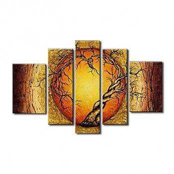 Extra Large Wall Art Set, Abstract Art Painting, 5 Piece Canvas Art, Moon and Tree of Life Painting-Paintingforhome