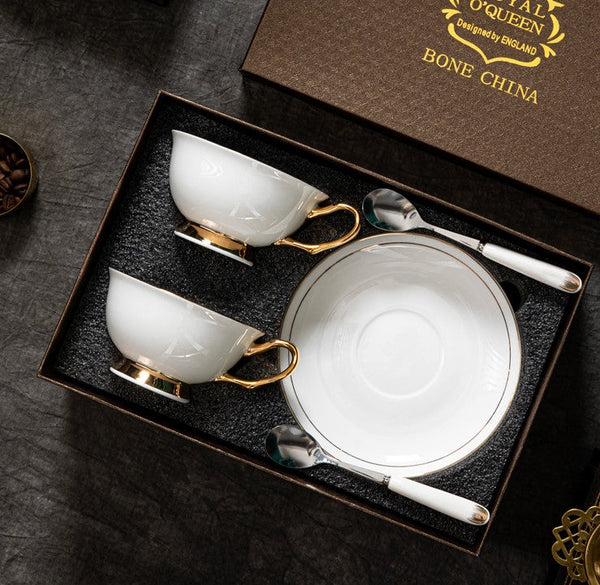 Bone China Porcelain Tea Cup Set, White Ceramic Cups, Elegant British Ceramic Coffee Cups, Unique Tea Cup and Saucer in Gift Box-Paintingforhome