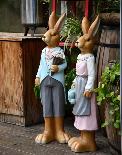 Rabbit Statues, Animal Statue for Garden Ornaments, Extra Large Rabbit Couple Statue, Villa Courtyard Decor, Outdoor Garden Design Ideas, Garden Decoration Ideas-Paintingforhome