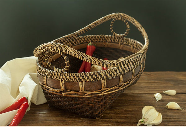 Indonesia Hand Woven Storage Basket, Natural Bamboo Baskets, Small Rustic Basket-Paintingforhome