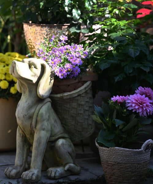 Large Dog Flowerpot, Resin Statue for Garden, Modern Dog Animal Statue for Garden Ornaments, Villa Outdoor Decor Gardening Ideas-Paintingforhome