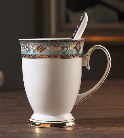 Large Royal Bone China Porcelain Mug, Elegant Ceramic Coffee Mug, Beautiful British Tea Cups, Large Capacity Ceramic Mugs for Office-Paintingforhome