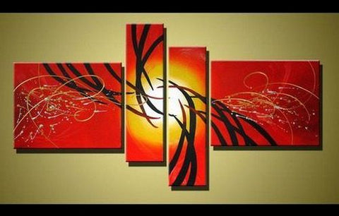 Red Abstract Painting, 4 Piece Canvas Art, Hand Painted Canvas Art, Acrylic Painting for Sale, Simple Modern Art, Bedroom Contemporary Art-Paintingforhome