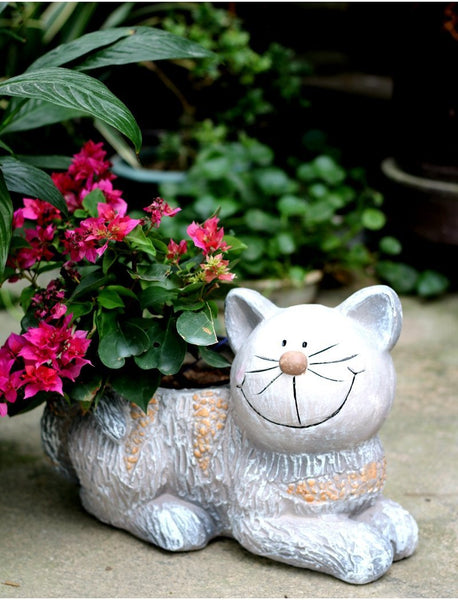 Large Cat Statue, Sitting Cat Flower Pot Statue, Pet Statue for Garden Courtyard Ornaments, Villa Outdoor Decor Gardening Ideas-Paintingforhome