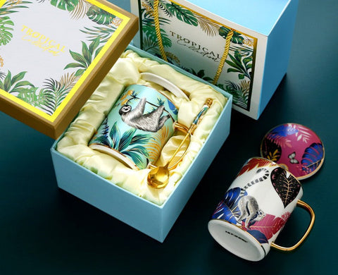 Modern Ceramic Mugs in Gift Box, Large Capacity Jungle Animal Porcelain Mugs, Creative Porcelain Cups, Large Ceramic Mugs for Office-Paintingforhome