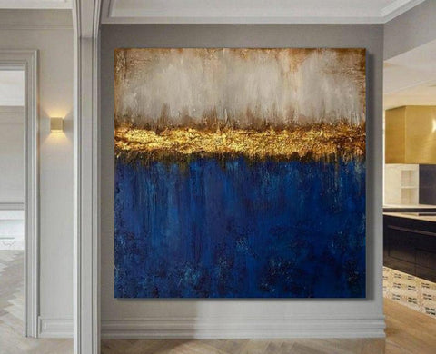 Modern Paintings, Blue Acrylic Painting, Bedroom Wall Painting, Hand Painted Canvas Art, Modern Paintings for Office, Large Wall Art Ideas for Study Room-Paintingforhome