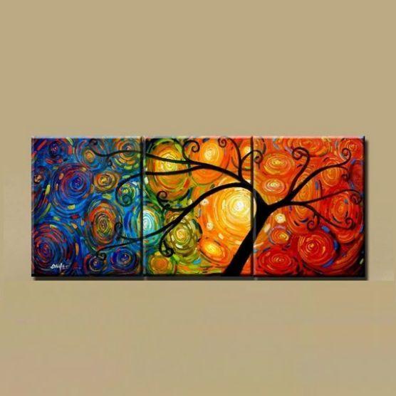 Canvas Painting, Abstract Art Painting, 3 Piece Canvas Art, Tree of Life Painting, Large Group Painting-Paintingforhome