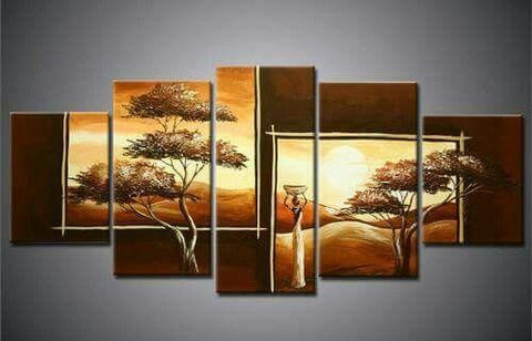 Tree of Life Painting, 5 Piece Acrylic Art, Abstract Painting, Bedroom Canvas Painting-Paintingforhome