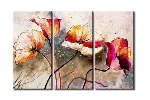 Flower Paintings, 3 Piece Wall Painting, Modern Contemporary Paintings, Acrylic Flower Paintings, Wall Art Paintings-Paintingforhome