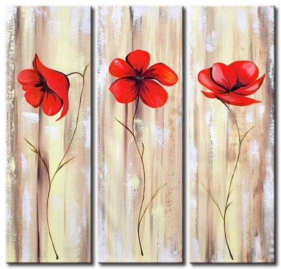 Red Flower Painting, Acrylic Flower Paintings, Acrylic Wall Art Painting, Modern Contemporary Paintings-Paintingforhome