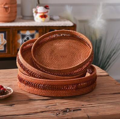 Woven Round Storage Basket, Rattan Stroage Baskets, Storage Baskets for Kitchen, Storage Baskets for Dining Room-Paintingforhome