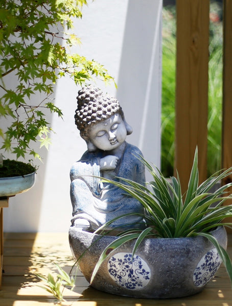 Sitting Buddha Flowerpot, Buddha Statue, Garden Decor Ideas, Large Figure Statue for Garden Ornaments, Villa Courtyard Decor, Outdoor Decoration Ideas-Paintingforhome