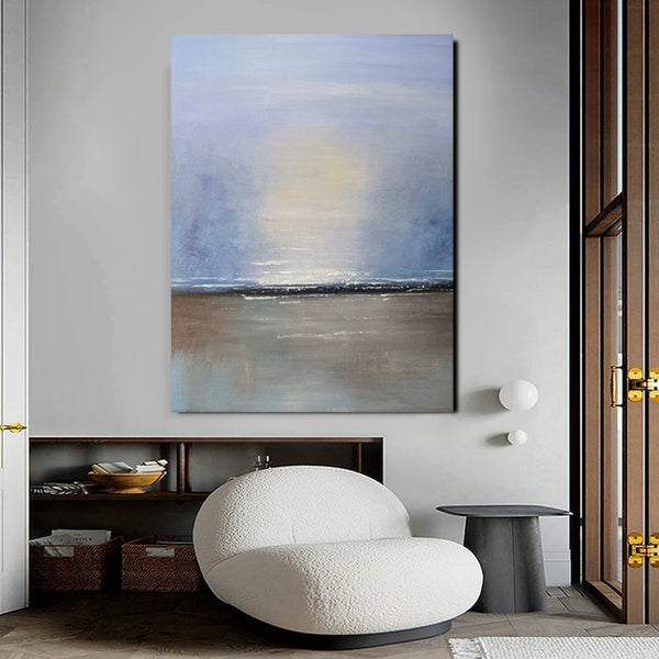 Study Room Wall Art Painting, Abstract Landscape Painting, Seascape Canvas Painting, Hand Painted Artwork, Large Paintings on Canvas-Paintingforhome