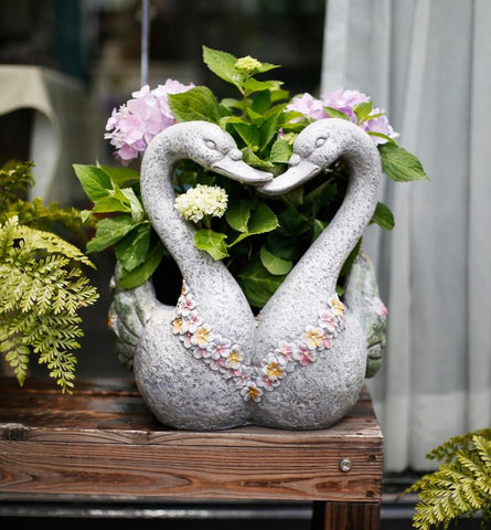 Extra Large Animal Statue for Garden Ornament, Swan Lovers Flower Pot, Swan Lovers Statues, Villa Courtyard Decor, Outdoor Decoration Ideas, Garden Ideas-Paintingforhome