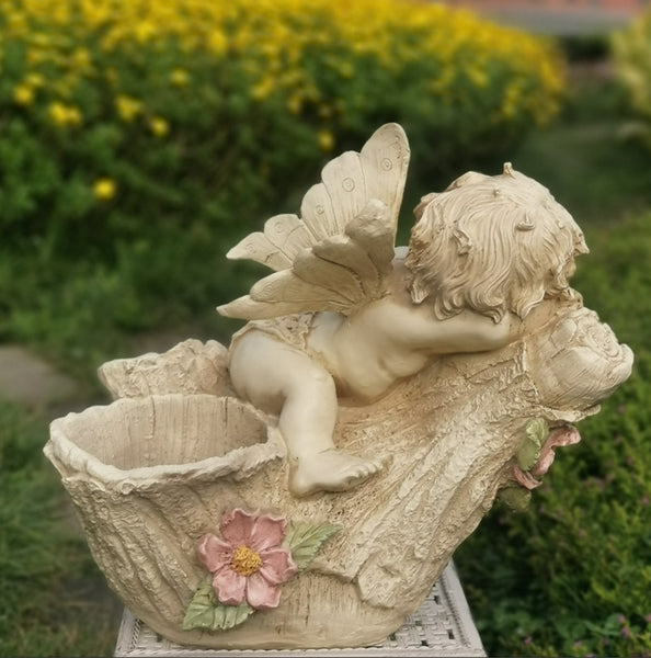 Large Angel Flowerpot, Resin Statue for Garden, Creative Modern Statue for Garden Ornaments, Villa Outdoor Decor Gardening Ideas-Paintingforhome