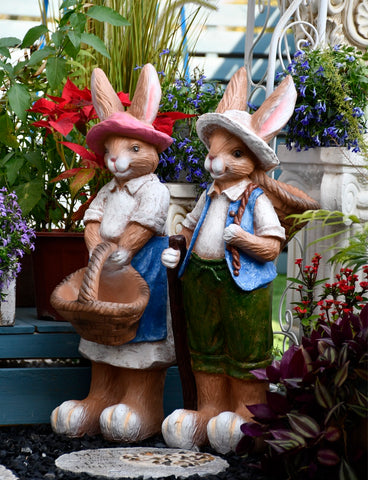 Garden Courtyard Ornaments, Large Rabbit Statue for Garden, Villa Outdoor Decor Gardening Ideas, Bunny Flowerpot, Modern Garden Sculptures-Paintingforhome