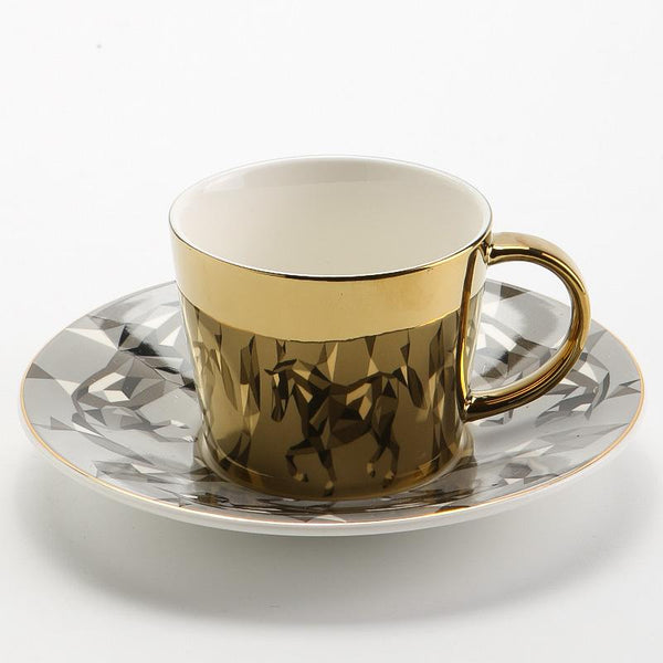 Elk Golden Coffee Cup, Silver Coffee Mug, Coffee Cup and Saucer Set, Large Coffee Cups, Tea Cup, Ceramic Coffee Cup-Paintingforhome