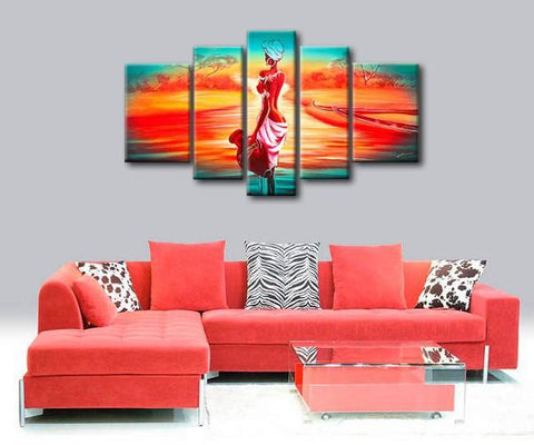 Extra Large Wall Art, African Woman Sunset Painting, Bedroom Canvas Painting, Buy Art Online-Paintingforhome