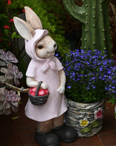 Garden Courtyard Ornament, Villa Outdoor Decor Gardening Ideas, Large Rabbit Lovers Statue for Garden, Bunny Flowerpot, Modern Garden Sculptures-Paintingforhome