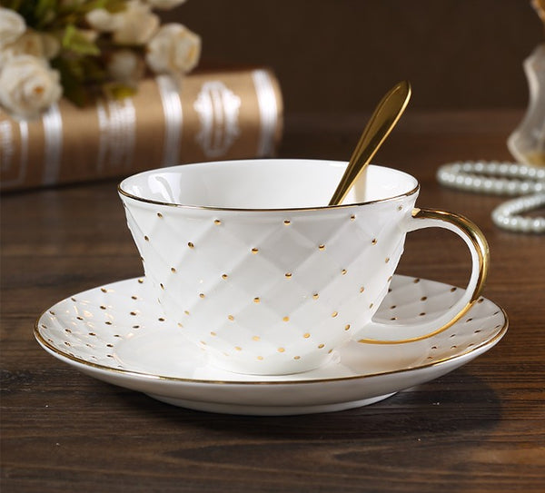 Elegant Ceramic Tea Cups, Unique Tea Cups and Saucers in Gift Box as Birthday Gift, Beautiful British Tea Cups, Creative Bone China Porcelain Tea Cup Set-Paintingforhome