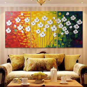 Flower Paintings, Acrylic Flower Painting, 3 Piece Wall Art, Palette Knife Painting, Texture Artwork-Paintingforhome