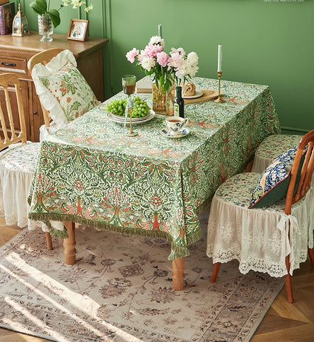 Green Flower Pattern Tablecloth for Home Decoration, Large Square Tablecloth for Round Table, Extra Large Rectangle Tablecloth for Dining Room Table-Paintingforhome
