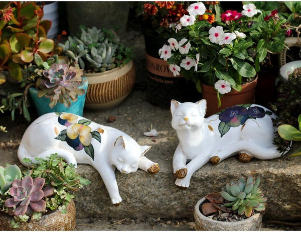Lovely Cat Statue for Garden Ornament, Sleeping Cats Resin Statues, Garden Courtyard Decoration, Villa Outdoor Decor Gardening Ideas, House Warming Gift-Paintingforhome