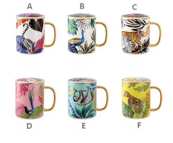 Large Capacity Jungle Animal Porcelain Mugs, Creative Porcelain Cups, Large Ceramic Mugs for Office, Unique Ceramic Mugs in Gift Box-Paintingforhome