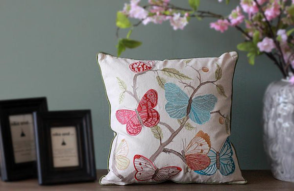 Beautiful Embroider Butterfly Cotton and linen Pillow Cover, Decorative Throw Pillows, Decorative Sofa Pillows, Decorative Pillows for Couch-Paintingforhome